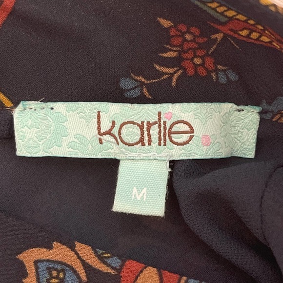 Karlie Navy Floral Print Long Sleeve Lined Open Back Blouse Medium - Picture 7 of 9